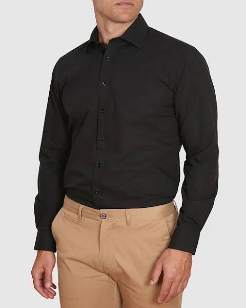 David Jones Abelard Long Sleeve 4-Way Stretch Shirt in Black, Size 2XL