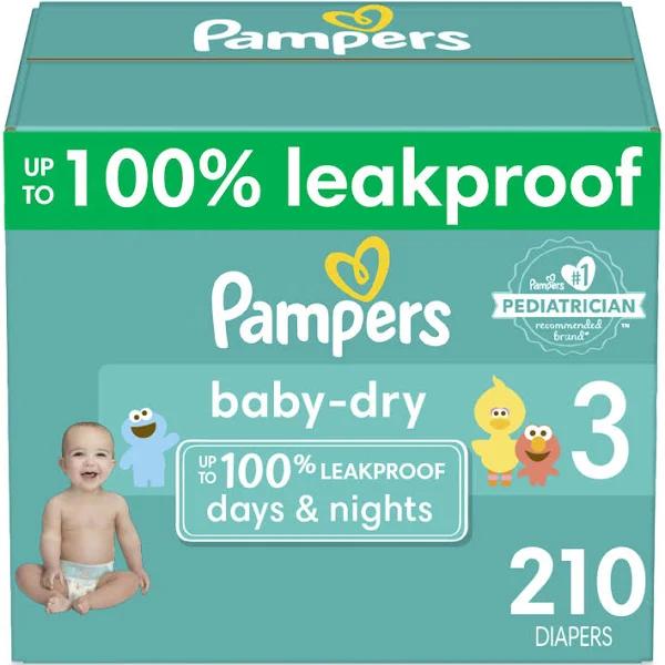 Pampers Diapers Size 3, 210 Count - Baby Dry Disposable Baby Diapers, One Month Supply