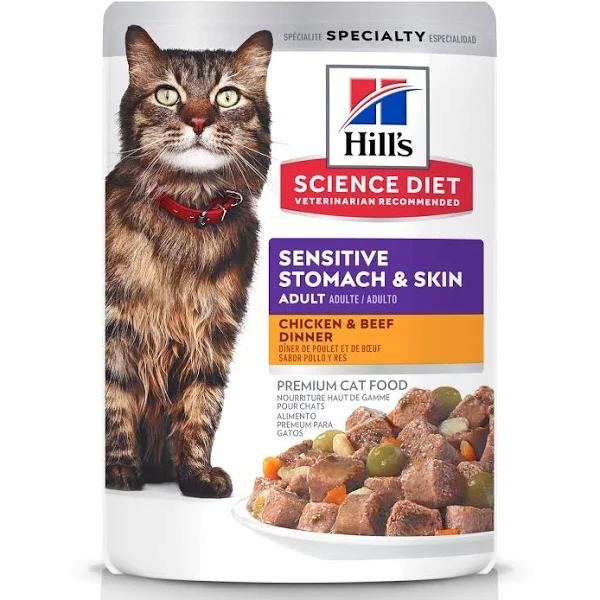 Science Diet Sensitive Skin&Stomach Chicken Beef Adult Cat Food Pouch 80g-24PK