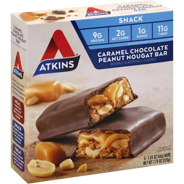 Atkins Snack Bar Caramel Chocolate Peanut Nougat 5 Bars