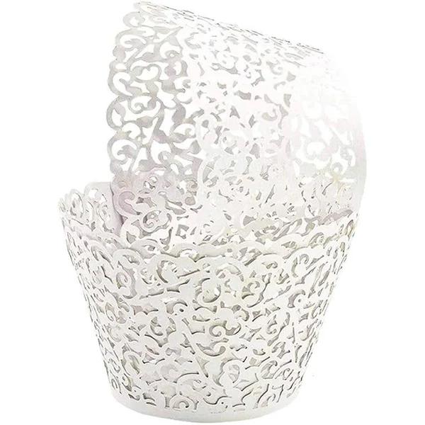 Laser Cut Cupcake Wrappers Filigree Case 25pcs 8Colours, White