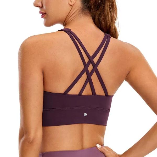 CRZ Yoga Women's Training Medium Support Butterluxe Bra Strappy Back Deep Purple / L