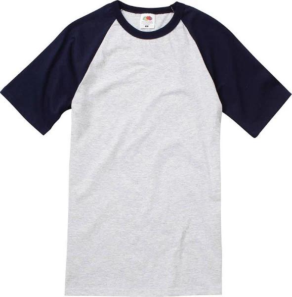 Fruit of The Loom Unisex Adult Contrast Panel Baseball T-Shirt Heather Grey/Deep Navy M Cotton Unisex T-Shirt