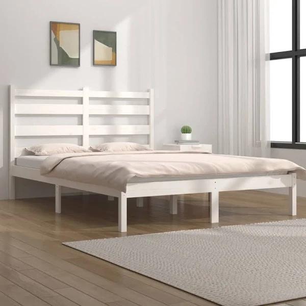 vidaXL Bed Frame White Solid Wood Pine 183x203 cm King Size