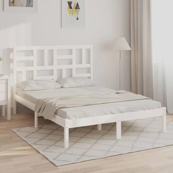 Bed Frame White Solid Wood 135x190 cm 4ft6 Double