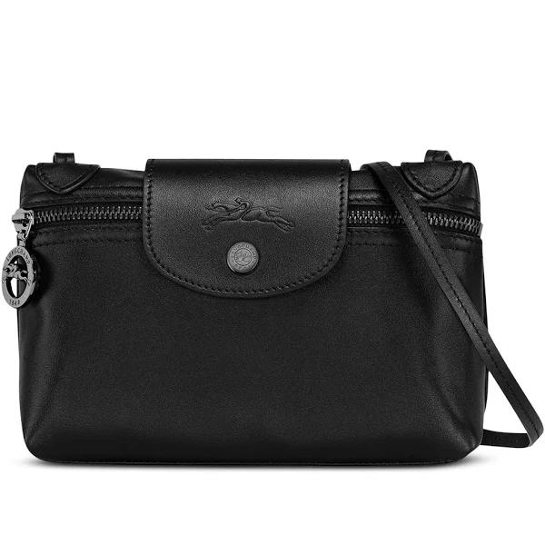 Longchamp Extra Small Le Pliage Leather Crossbody Bag Black