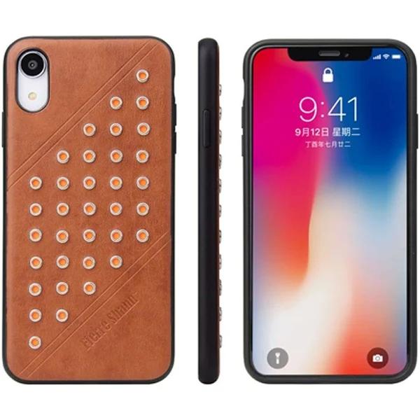 Fierre Shann For iPhone XR Case Brown Modish Leather Back Shell Cover