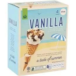 Woolworths Ice Cream Cones Vanilla 4 Pack