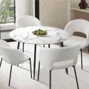 Oikiture 110cm Dining Table Round Wooden Table with Marble Effect Metal Legs White