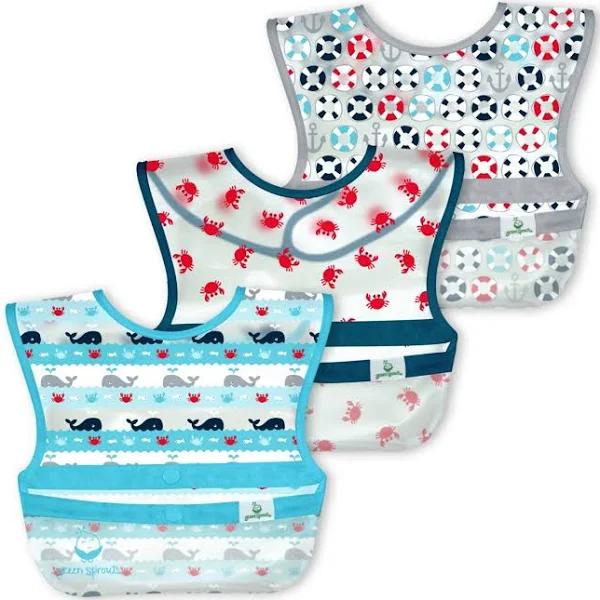 Snap & Go Wipe-Off Bibs (3pk)-9/18mo Aqua Whale Stripes