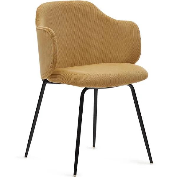 Yunia Chair in Mustard Corduroy with Steel Legs in A Painted Black Finish Kave Home