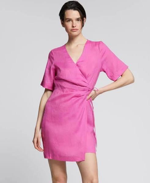 & Other Stories Linen Wrap Mini Dress in Pink