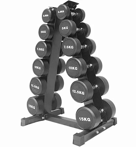 2.5kg - 15kg Round Dumbbell Set & Rack | 6 Pairs