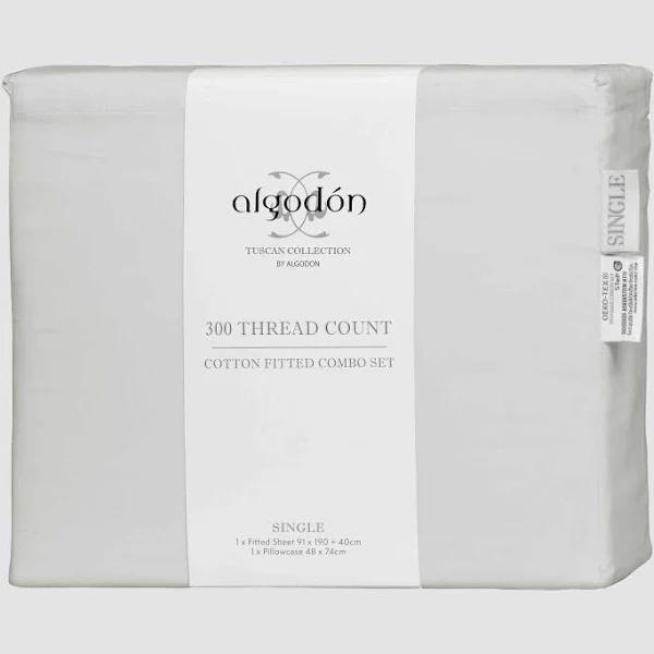 Algodon 300TC Cotton Fitted Combo Sheet Set Silver / Single