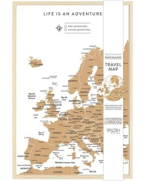 Splosh Cork Pin Board Europe Travel map, Small