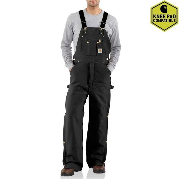 Carhartt Quilt Lined Zip to Thigh Bib Overall for Mens Black 34/30 R41-BLK-30-34