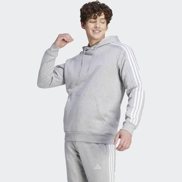 Mens Adidas Sportswear Essentials Fleece 3-Stripes Hoodie - Grey