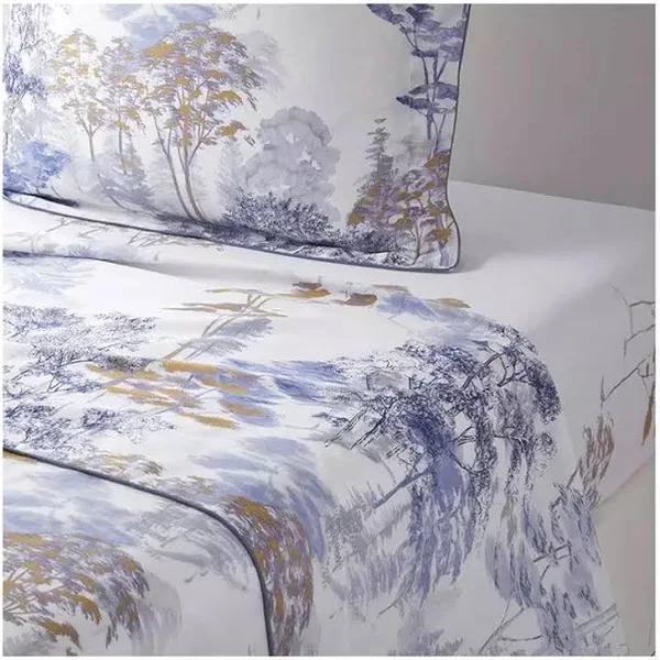 David Jones Yves Delorme Boreale Bed Flat Sheet in Blue, Size King