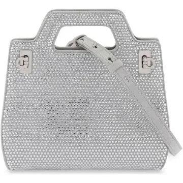 Ferragamo Wanda Mini Bag with Crystals in Pearl