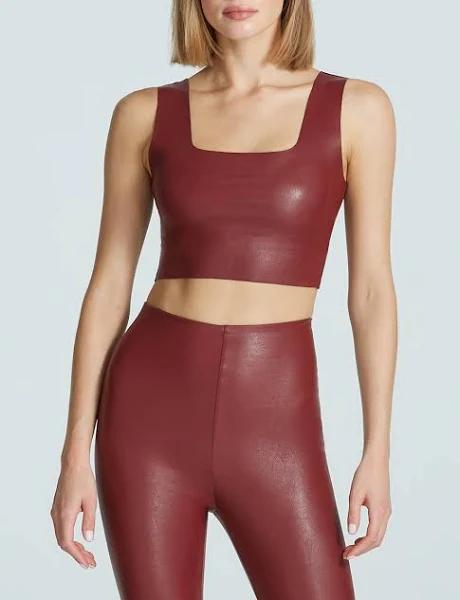 Commando Faux Leather Square Neck Crop Top in Red