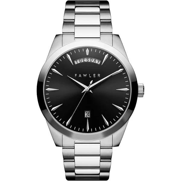 Eric | Black and Silver-Tone Stainless Steel Watch With Day and Date - For Men - Fawler