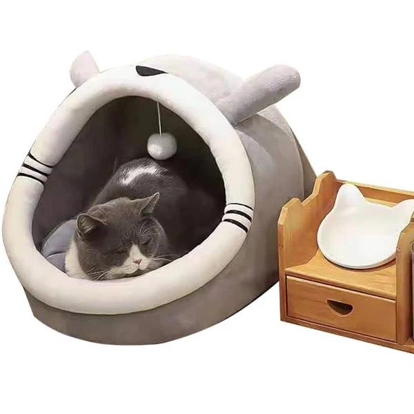 iDopick Cat Beds for Indoor Cats, Cat Cave Bed Cat House with Anti-slip Bottom,Washable Cat Bed with with Hanging Toy, Puppy Bed with Removable