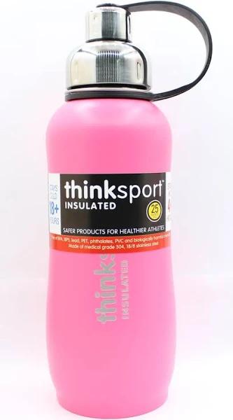 Thinksport Insulated Sports Bottle (25oz 750mL) Coated Hot Pink