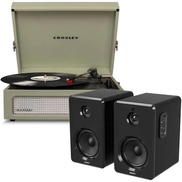 Crosley Voyager Bluetooth Portable Turntable - Sage + Bundled Majority D40 Bluetooth Speakers - Black