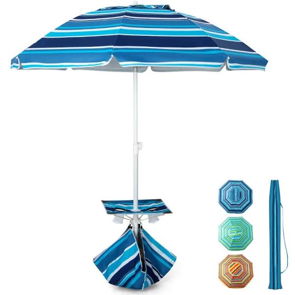 Costway 1.96m Beach Umbrella Outdoor Adjustable Sun Shade Parasol w/Cup Holder & Pocket, Navy