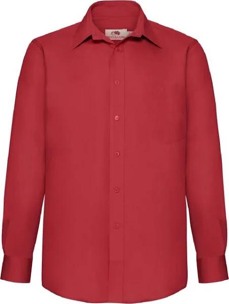 Fruit of The Loom Mens Long Sleeve Poplin Shirt Red 3XL