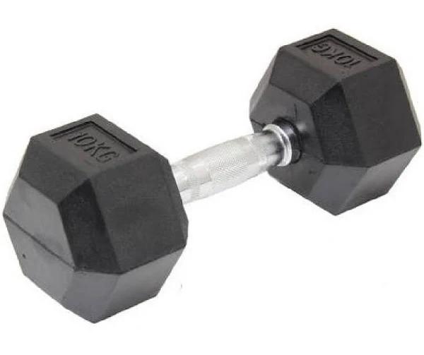 10kg Commercial Rubber Hex Dumbbell Gym Weight - AfterPay & zipPay Available