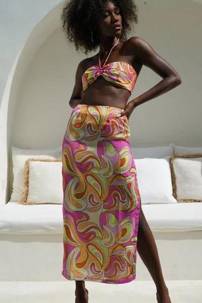 Frankie Two Tone Satin Maxi Skirt | Psychedelic Print | MESHKI Sale Bottoms | Size S | in Multiple Sizes & Styles | AfterPay Available