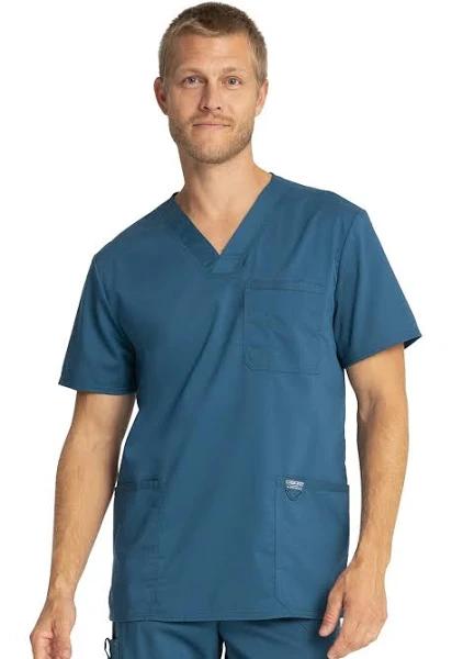 Cherokee Workwear Revolution Men's V-Neck Scrub Top - 4x - Caribbean Blue