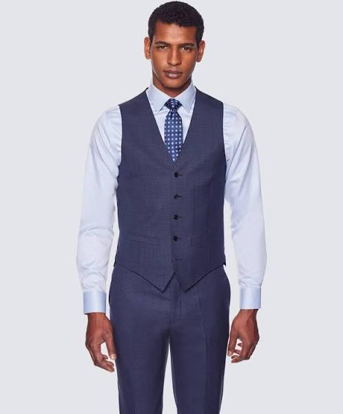 Hawes & Curtis Men's Dark Blue Dogtooth Slim Fit Suit Waistcoat