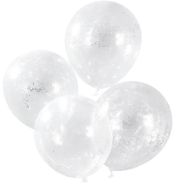 Ginger Ray Silver Confetti Glitter Balloons x 5 Chrismas Sparkle Decoration