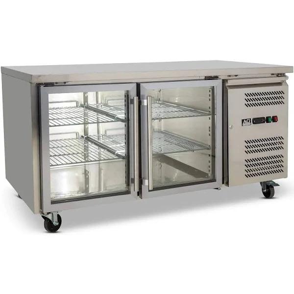 Two Door Commercial Glass Door Worktop / Under Bench Display Fridge 800mm Depth