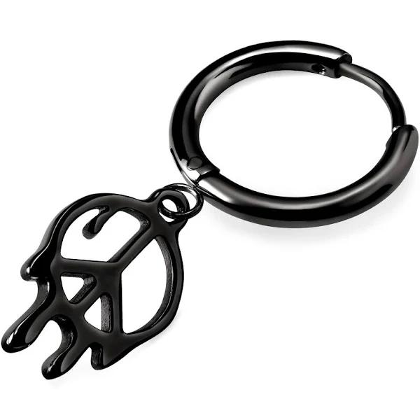 Fahrenheit | Gunmetal Black Stainless Steel Melting Peace Sign Hoop Earring - For Men - Otsu