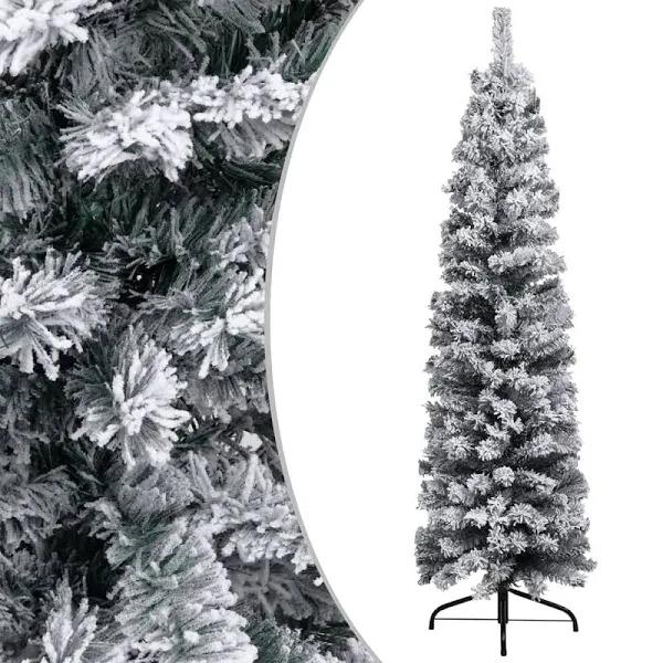 Slim Artificial Christmas Tree With Flocked Snow Green 120 cm PVC