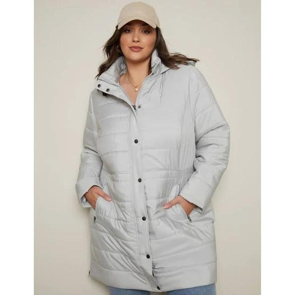 Autograph Woven Longline Puffer Jacket Grey Marl - Plus Size - 20