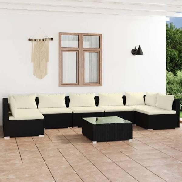 vidaXL 8 Piece Garden Lounge Set with Cushions Poly Rattan Black