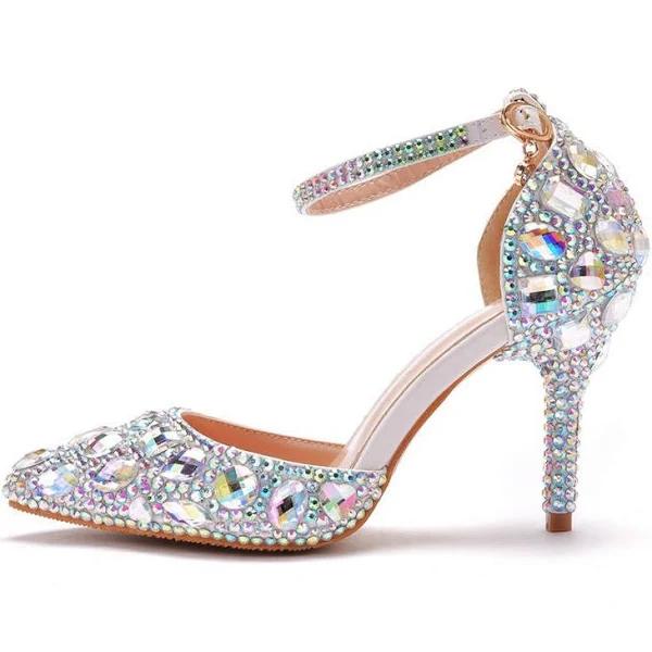 Amoretu 9.5cm Rhinestone Thin High Heels Pointed Toe Fashion Sandals-ABColor - 43 - AfterPay & zipPay Available