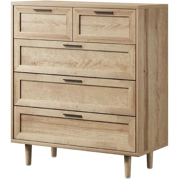 Oikiture 5 Chest of Drawers Dresser Natural