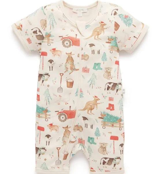 Purebaby Short Sleeve Zip Growsuit Farmyard Christmas