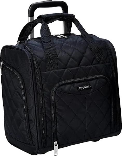 Amazon BasicsUnderseat Carry-on Rolling Travel Luggage Bag, 14 Inches, Black Quilted