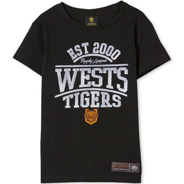 NRL Kids Distressed Flock Tee Shirt - West Tigers - Youth T-Shirt