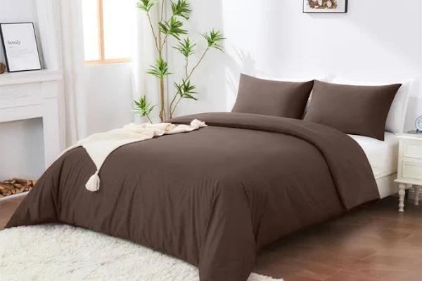 Linenova Cotton Rich Quilt Cover Set 5 Size For Choice (Super King,Chocolate)