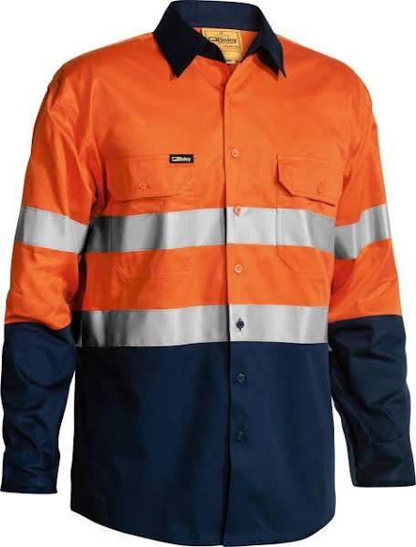 Bisley Hi Vis Taped Lightweight Shirt Cool BS6896, Orange/Navy / 5XL