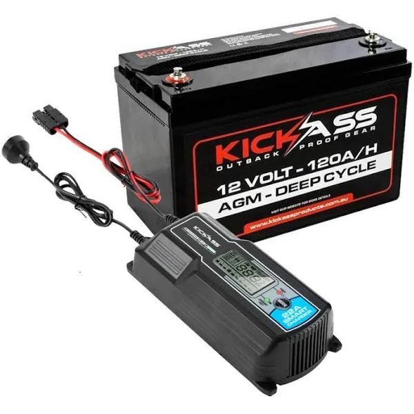 KickAss 12V 120Ah Deep Cycle AGM Battery with 22 Amp AC Charger