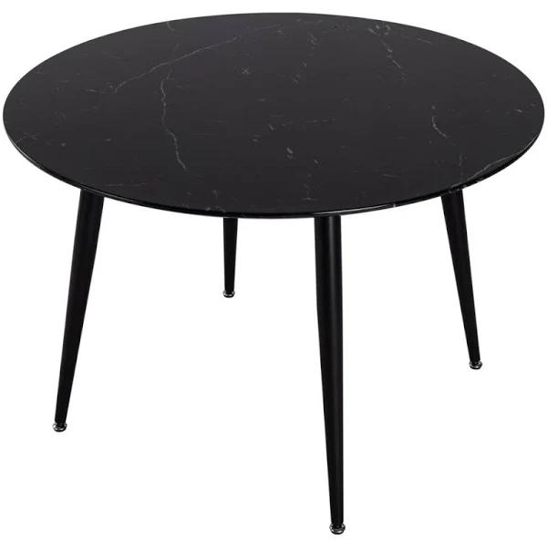 Round Dining Table Minimalist Marble Effect Black