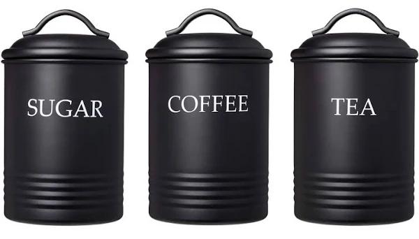 Steelware Central Kitchen Canister Set of 3 Sugar Coffee Tea With Lids Food